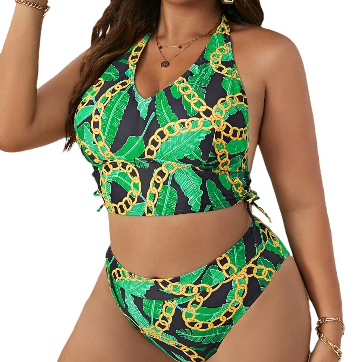 LF (L-4XL) bikini sexy suit split color printing plus size swimsuit