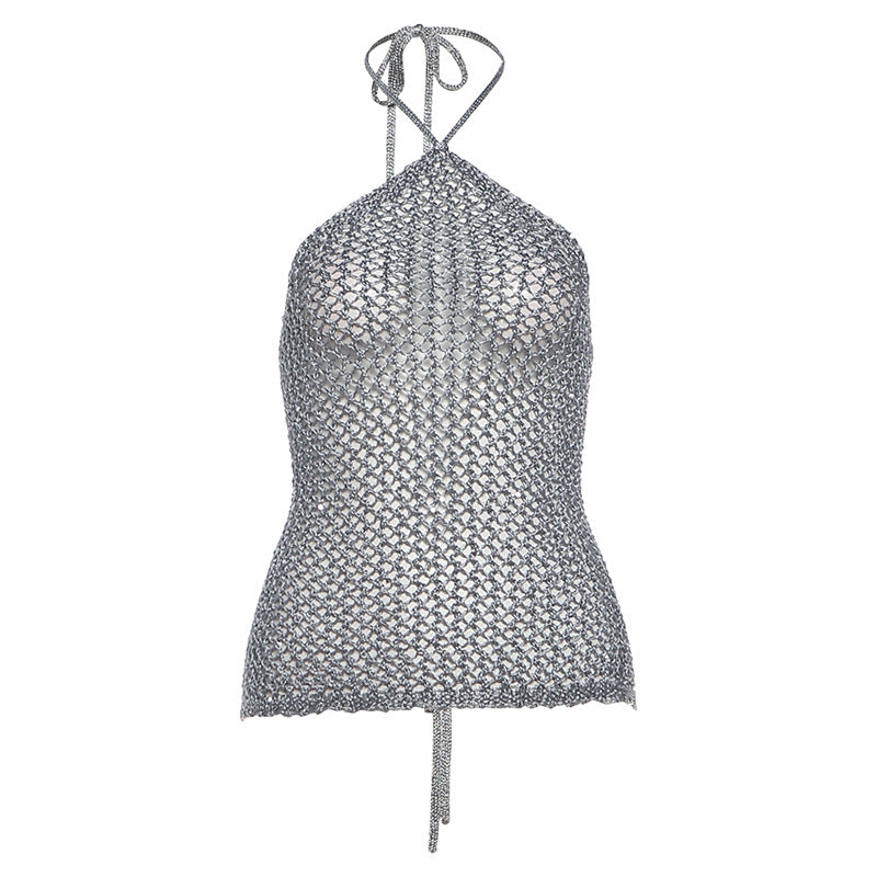 SXR spring woolen hollow sexy hot girl halter lace-up backless top