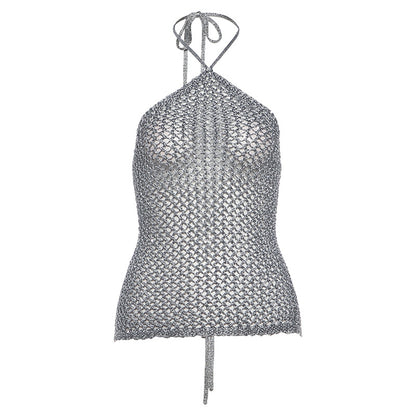 SXR spring woolen hollow sexy hot girl halter lace-up backless top