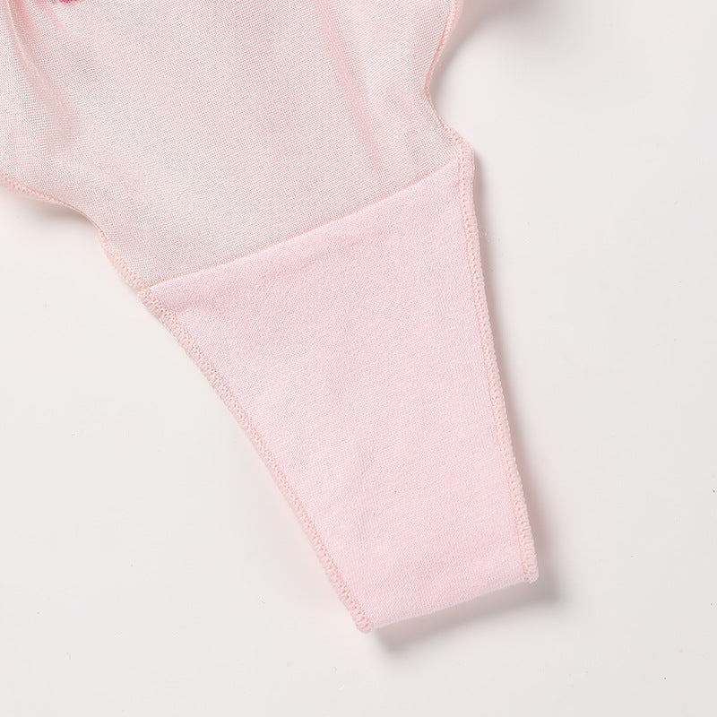 Satin letters embroidered printed cotton crotch sexy wavy edge luxury satin T-back