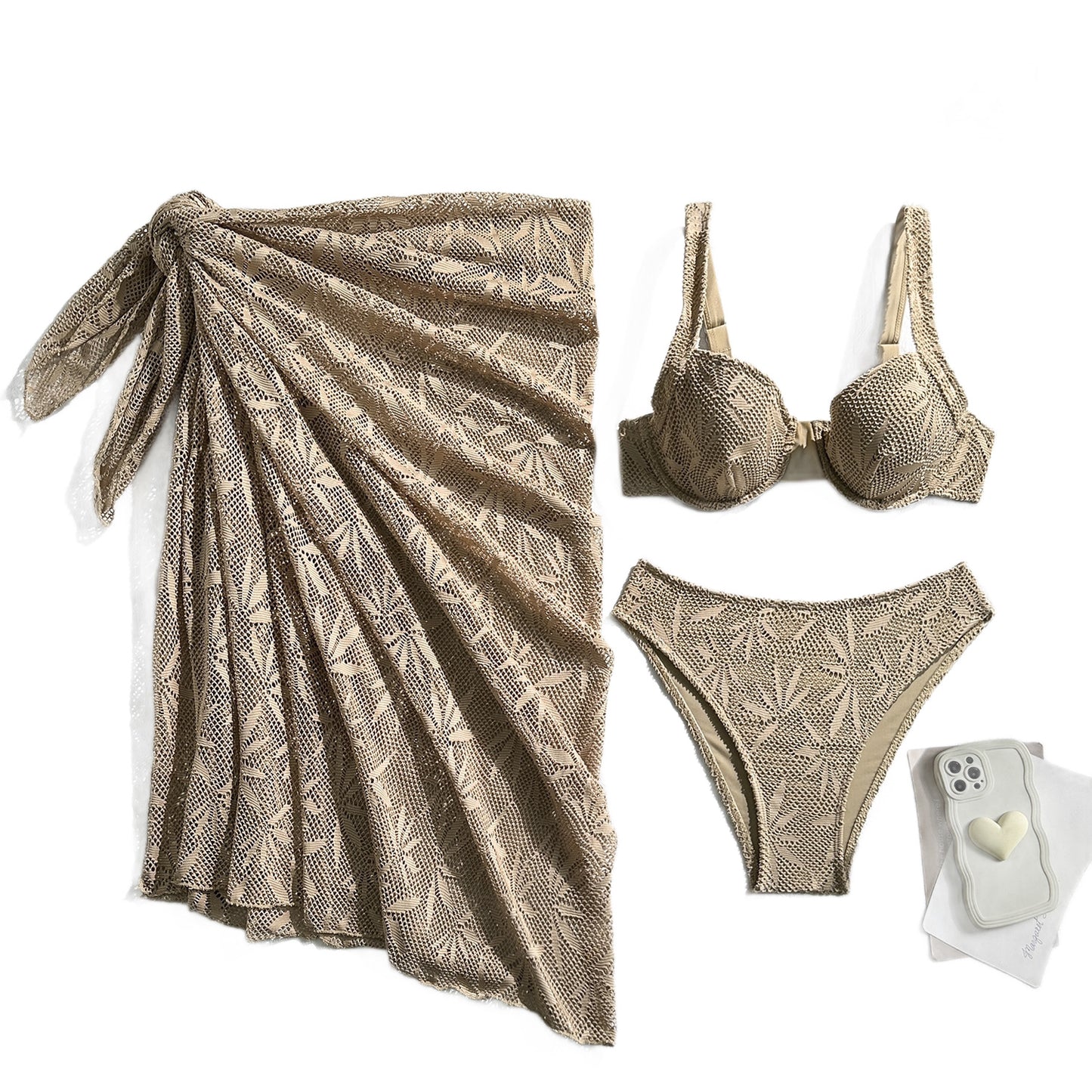 (4 days ready to ship) SY 2026 Wave Beach hollow lace three piece swimsuit bikini