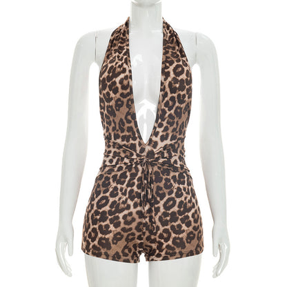 DZHT J26RP210 close-fitting and slim-fitting deep V-neck backless tie neck one-piece shorts