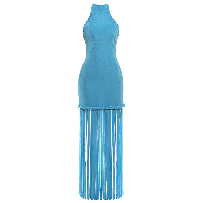 SXR 2026 spring tassel design halter sexy backless dress