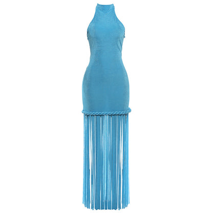 SXR 2026 spring tassel design halter sexy backless dress