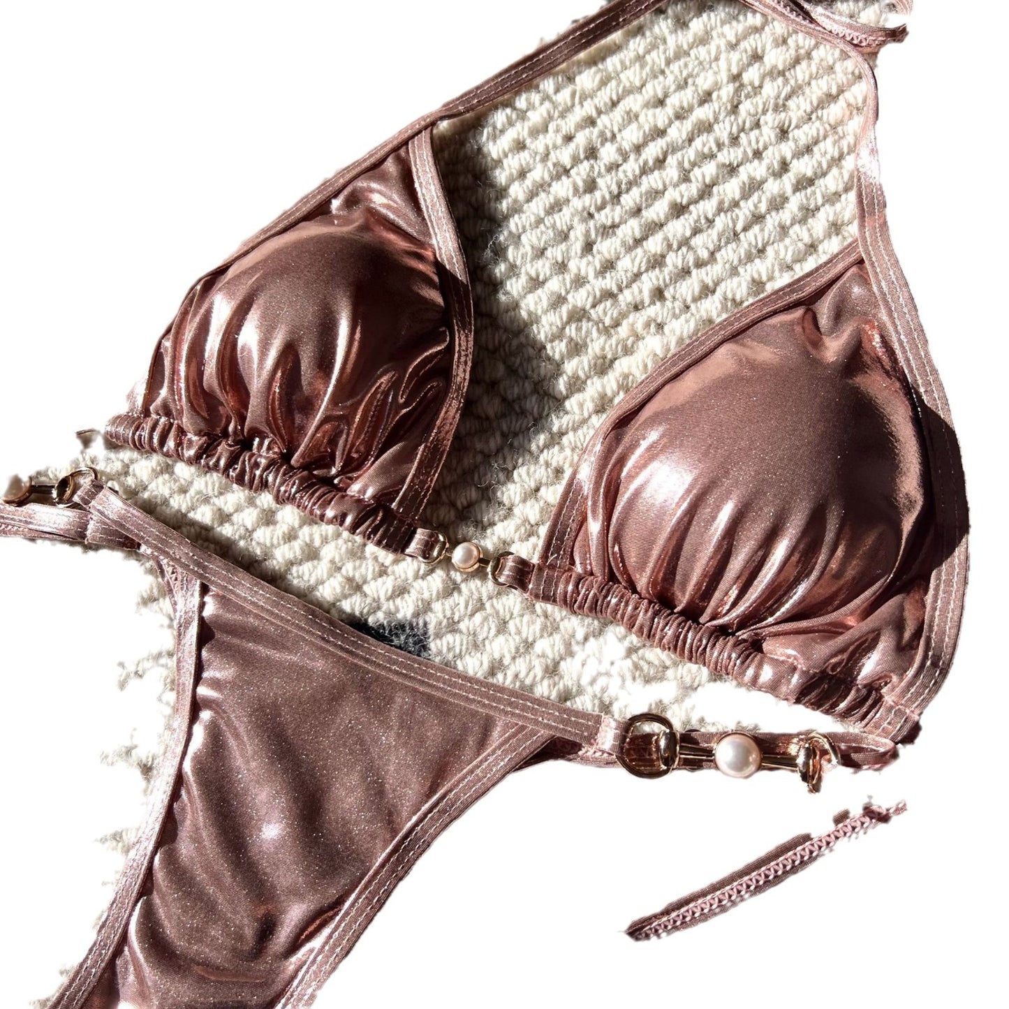 (4 days ready to ship) SY glossy Pearl T-shaped bikini swimsuit