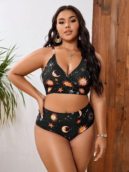 LF (L-4XL) bikini sexy suit split color printing plus size swimsuit