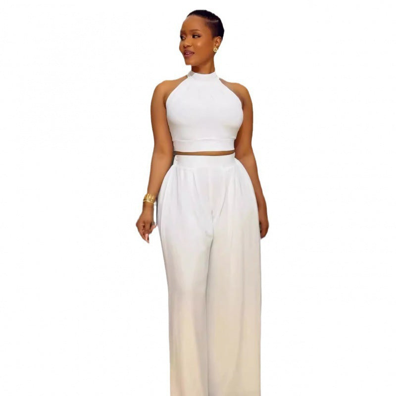 GY (S-3XL) S10773 pleated sleeveless high waist top wide leg pants two-piece set