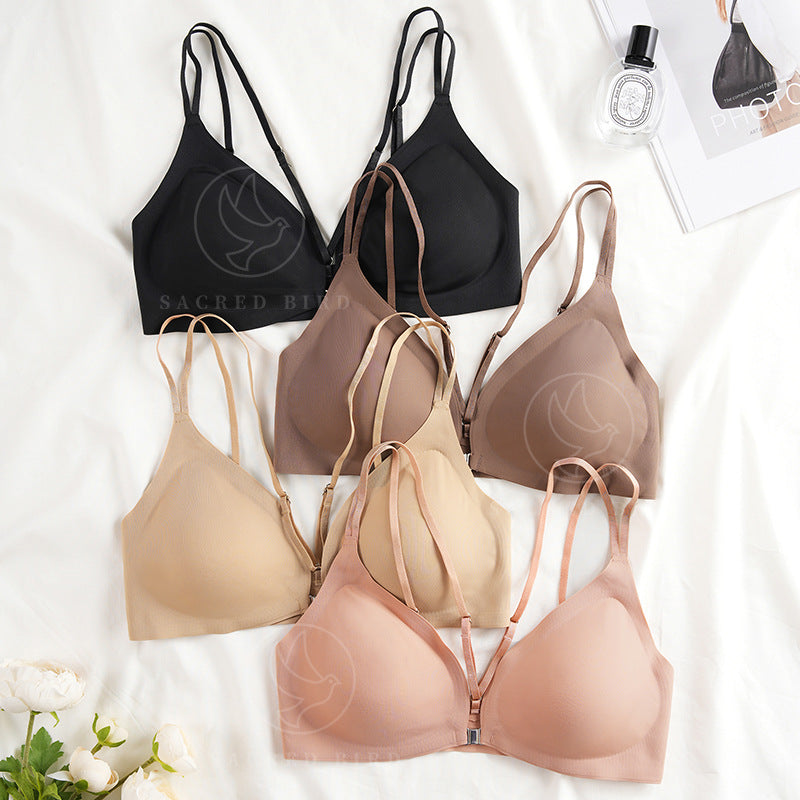 Seamless thin breathable front button underwear large size adjustment wireless bra