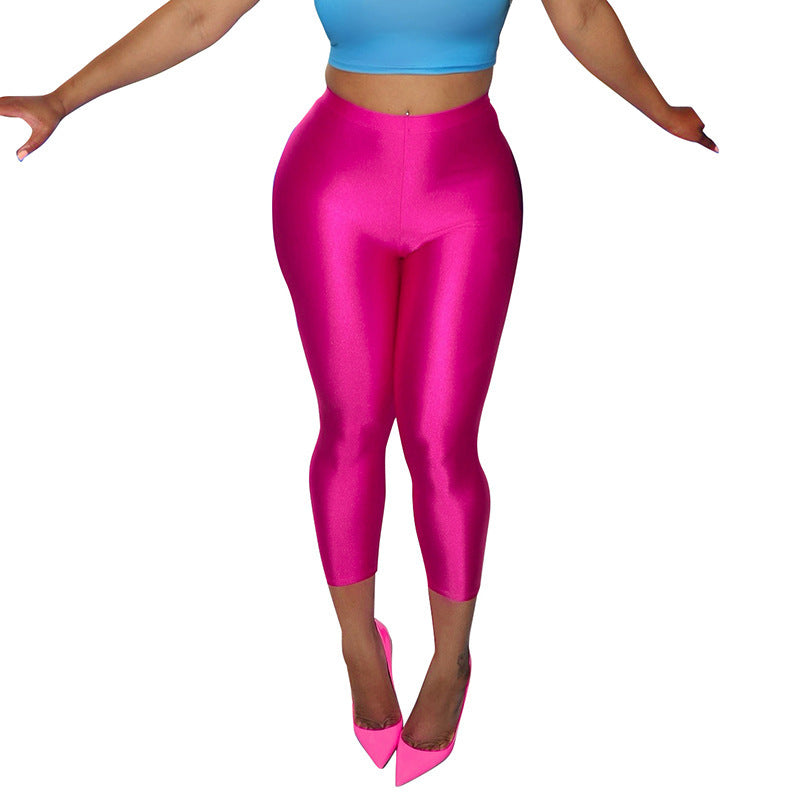 DZHT D26PT060 glossy silky simple and tight casual pants leggings