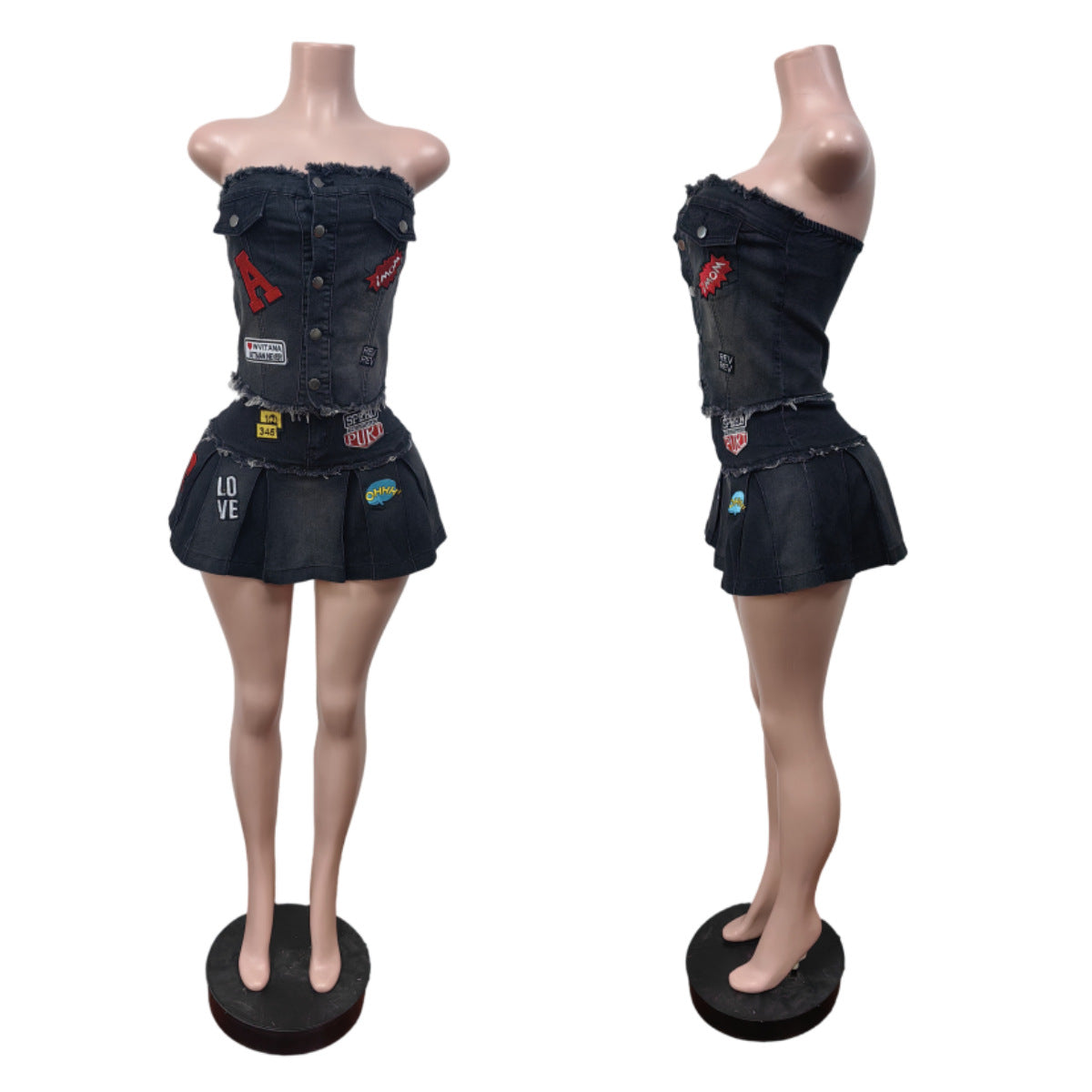 MZ (S-2XL) tube top pleated skirt embroidery suit MZ88656 stretch skirt suit