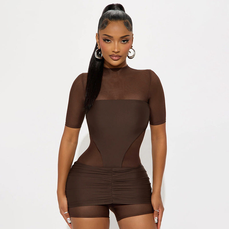 DZHT J25ST482 fashion mesh pleating double layer suit