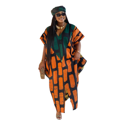 GY (S-3XL) S10651 slim fit positioning stitching printing color contrast loose split dress