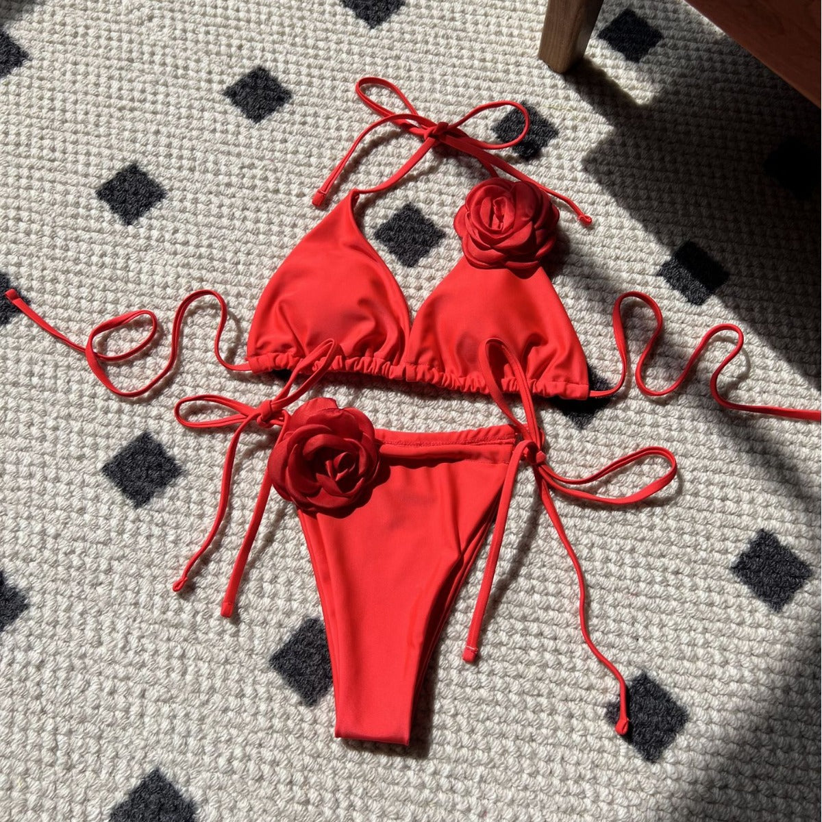 (4 days ready to ship) SY rose drawstring strap split bikini