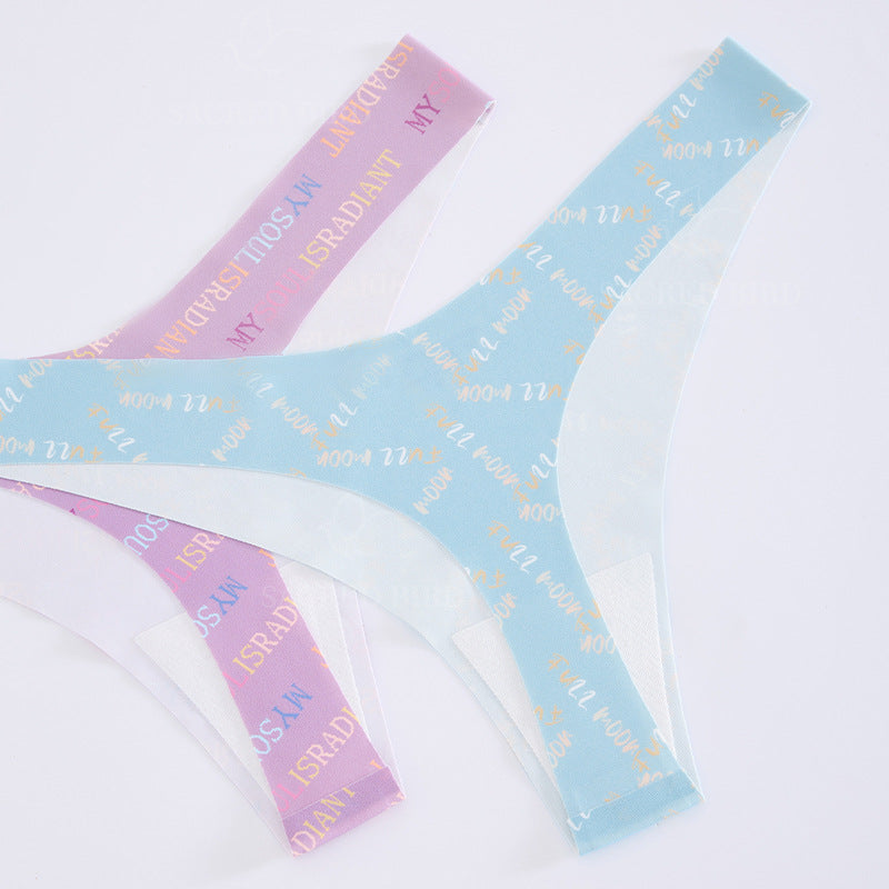 Couple theme printing seamless one-piece thin T-shaped low waist invisible yoga T-back