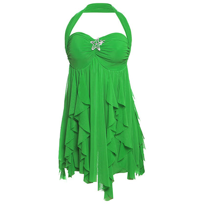 SXR summer halter backless irregular skirt short dress for women