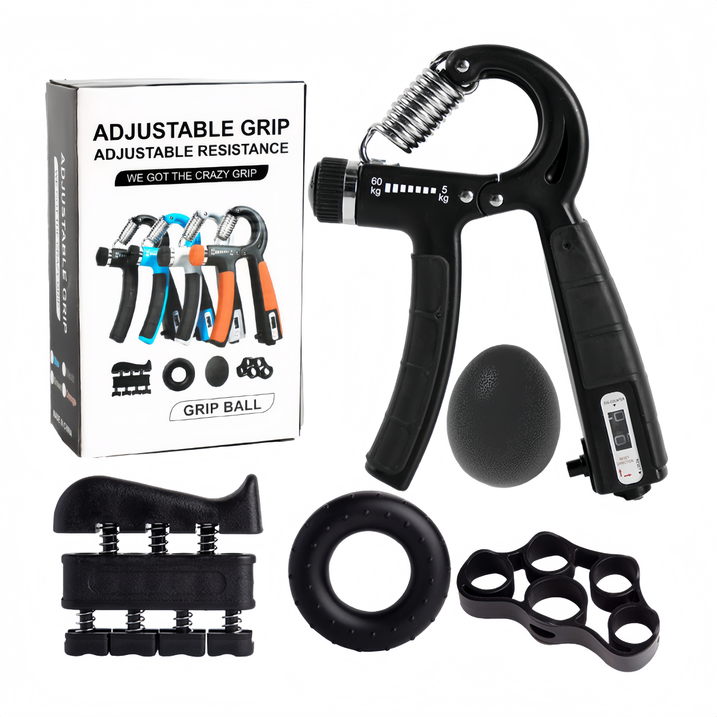 Adjustable Grip Strength Trainer Set, Hand Gripper Finger Exerciser Kit, 5Pcs Fitness Hand Exercise Kit