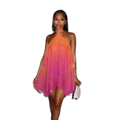 DLS summer gradient halter backless tube top package hip dress