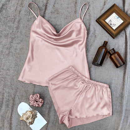 DNL pure color Ice Silk suspender shorts suit lightweight two-piece set