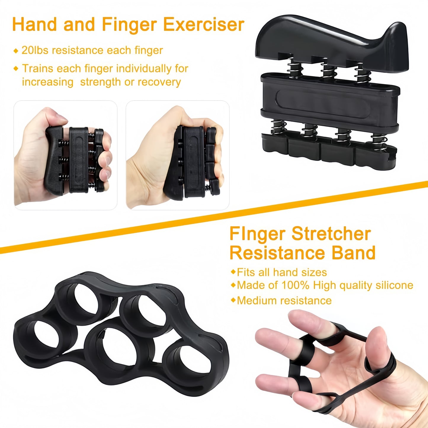 Adjustable Grip Strength Trainer Set, Hand Gripper Finger Exerciser Kit, 5Pcs Fitness Hand Exercise Kit