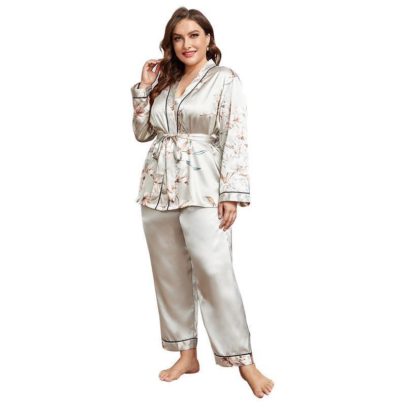 DNL plus size cardigan lace-up nightgown pajama pants loose outfit