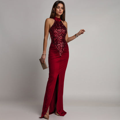 XYZ C7602 slim-fit sequin velvet split dress