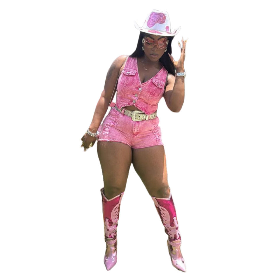 MZ (S-2XL) MZ88607 embroidered vest shorts suit