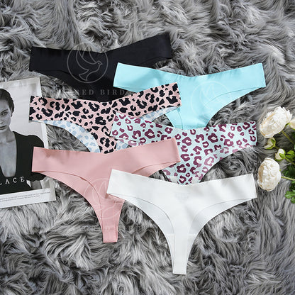 Leopard print T-back low waist T-shaped seamless one-piece cotton crotch comfortable breathable underwear