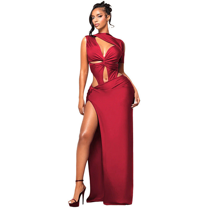 DZHT J26DS017 fashion dignified hollow St. Tropez one-sleeve dress