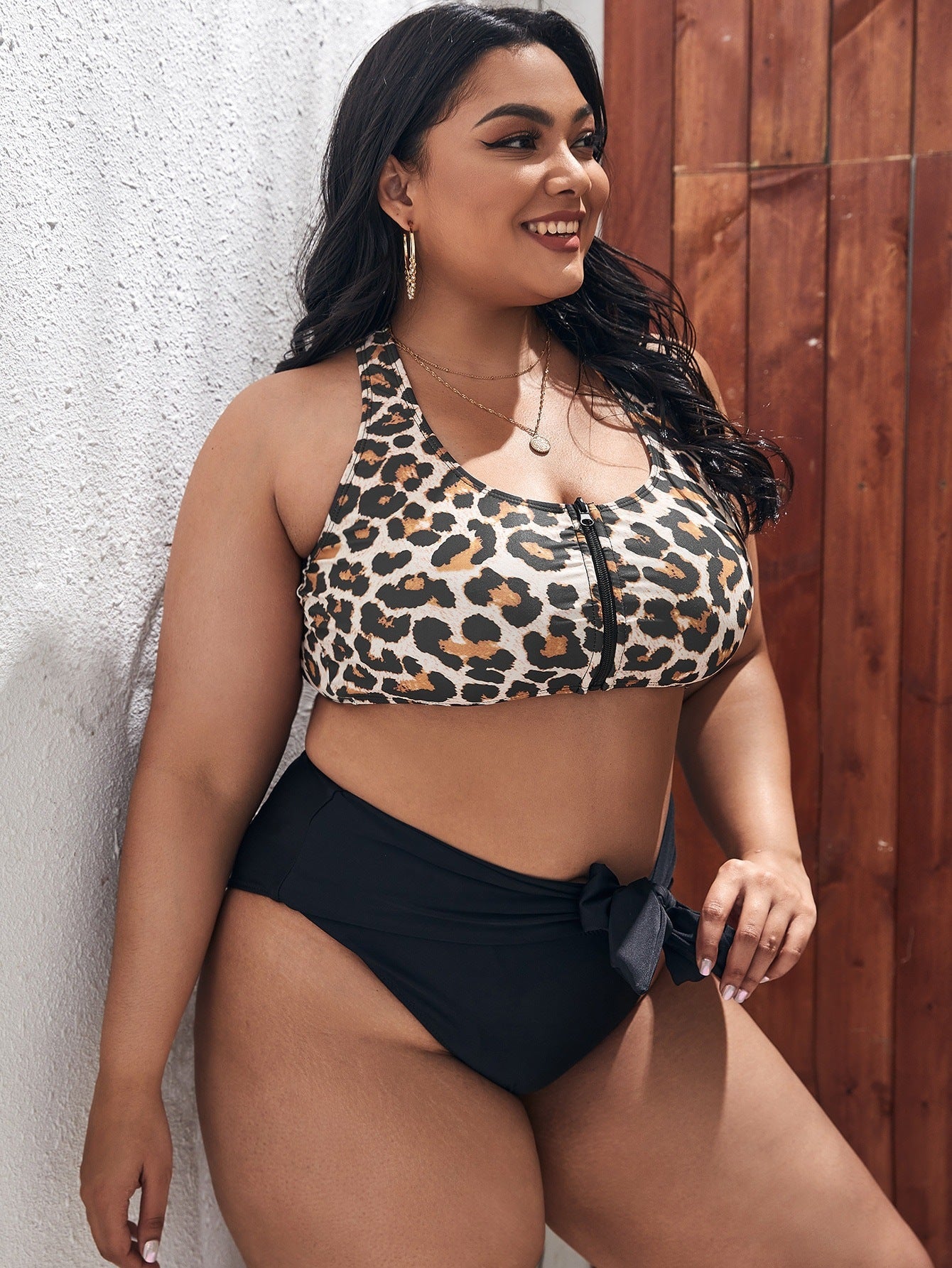 LF (L-4XL) 2026 swimsuit women's split leopard print plus size bikini