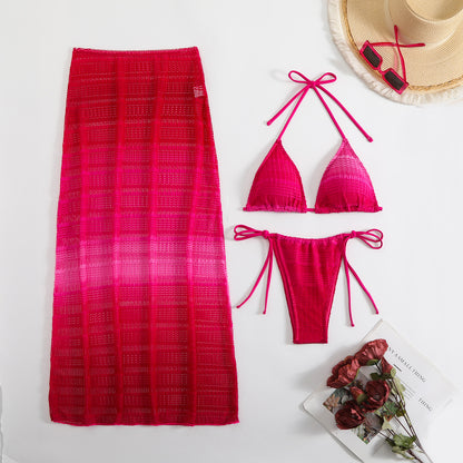 (4 days ready to ship) SY gradient mesh three-piece beach dress bikini