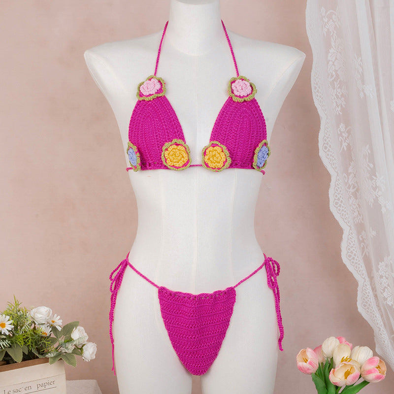 CYB hand crocheting woven three-dimensional flower bikini sun-proof set