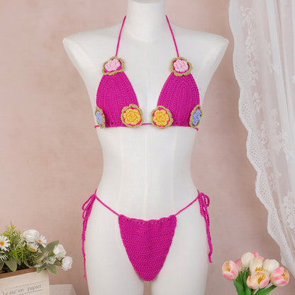 CYB hand crocheting woven three-dimensional flower bikini sun-proof set