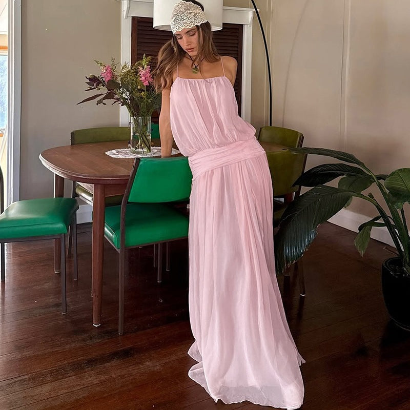 SXR K6D05526A split waist fitted mesh camisole dress