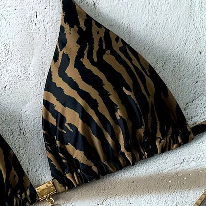 CL (S-2XL) leopard print halter triangle cup split bikini swimsuit