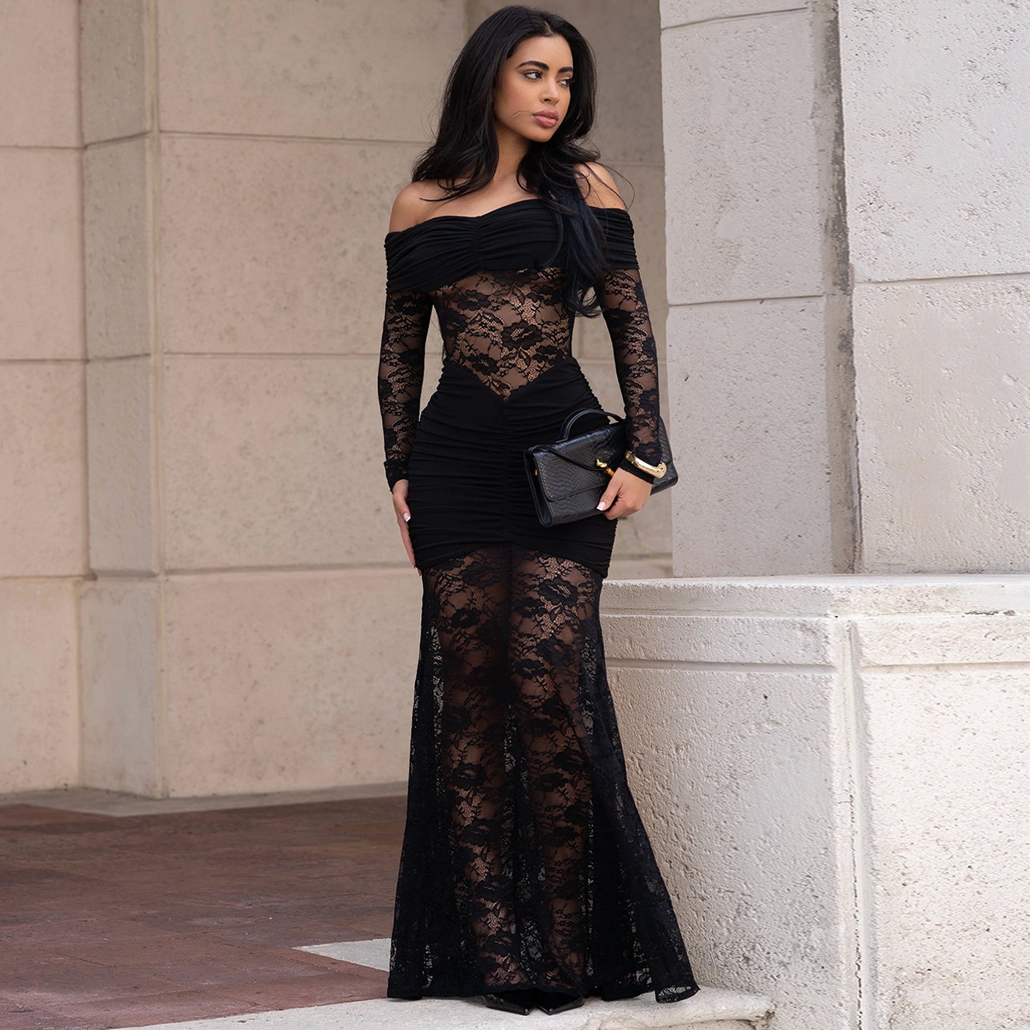 XYZ C7620 off-shoulder lace sheath dress