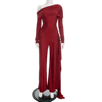 DZHT Q25JP441 long sleeve tight fashion off shoulder jumpsuits