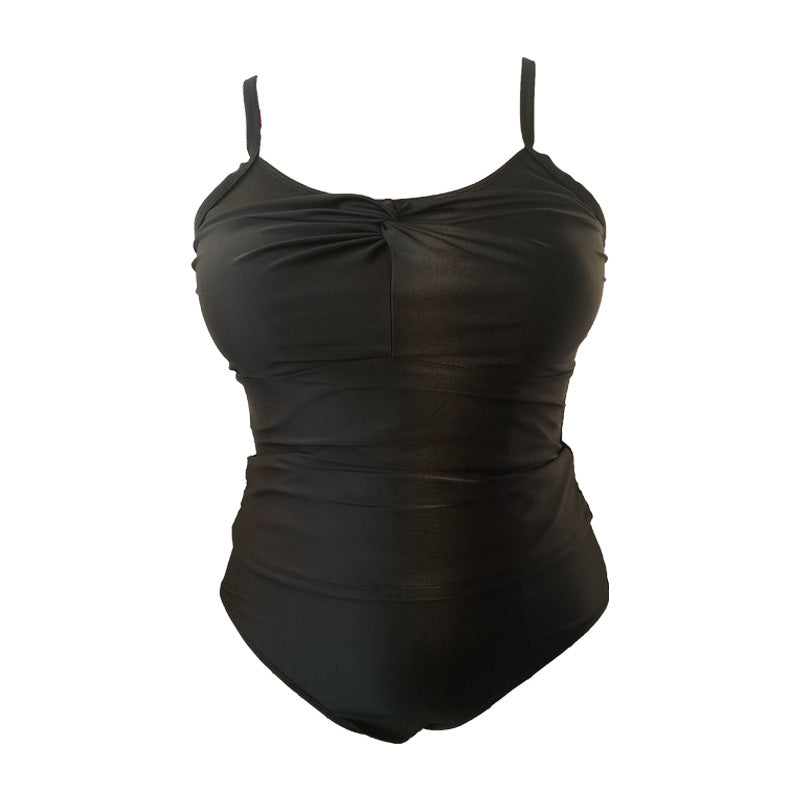 LF (L-4XL) women's split solid color black swimsuit plus size