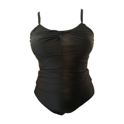 LF (L-4XL) women's split solid color black swimsuit plus size
