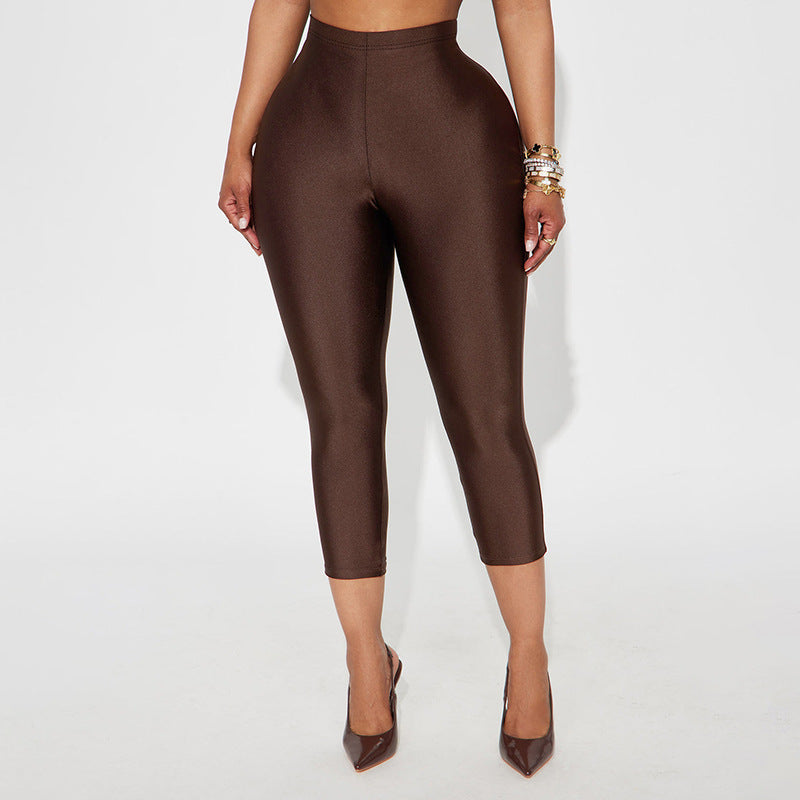 DZHT D26PT060 glossy silky simple and tight casual pants leggings