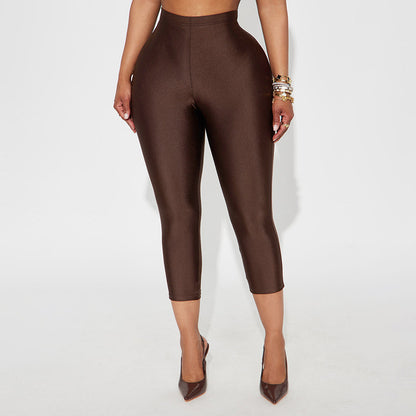 DZHT D26PT060 glossy silky simple and tight casual pants leggings