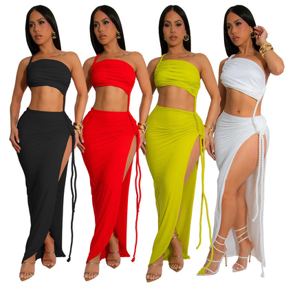 XYZ C7342 summer chest wrap side slit dress