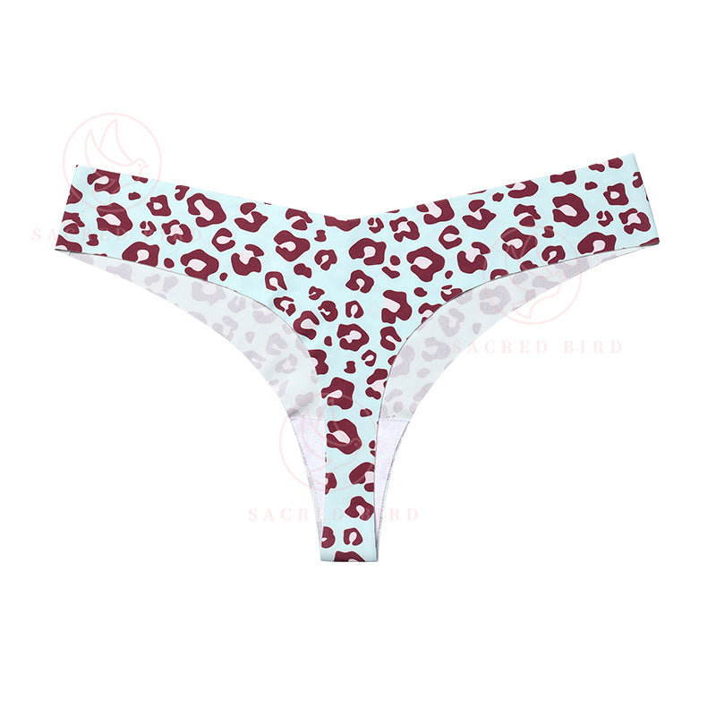 Leopard print T-back low waist T-shaped seamless one-piece cotton crotch comfortable breathable underwear