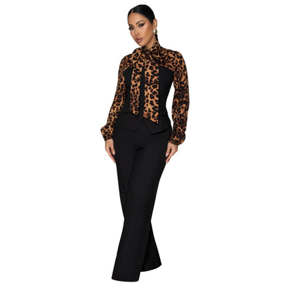 MYF (S-2XL) 934 autumn leopard print collar shirt casual suit
