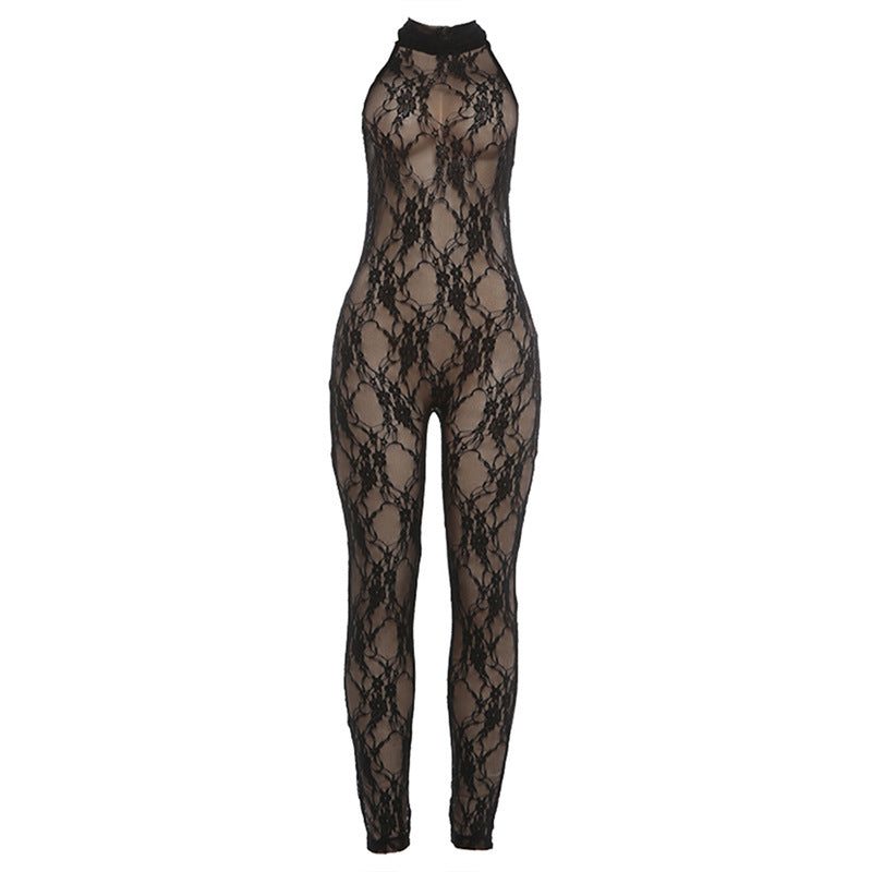 DLS Spring 2026 lace halter backless sexy tight hip-lifting jumpsuit