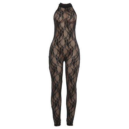DLS Spring 2026 lace halter backless sexy tight hip-lifting jumpsuit