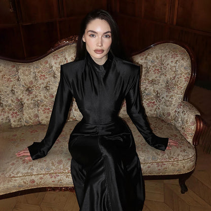 SXR winter formal dress turtleneck waist solid color dress