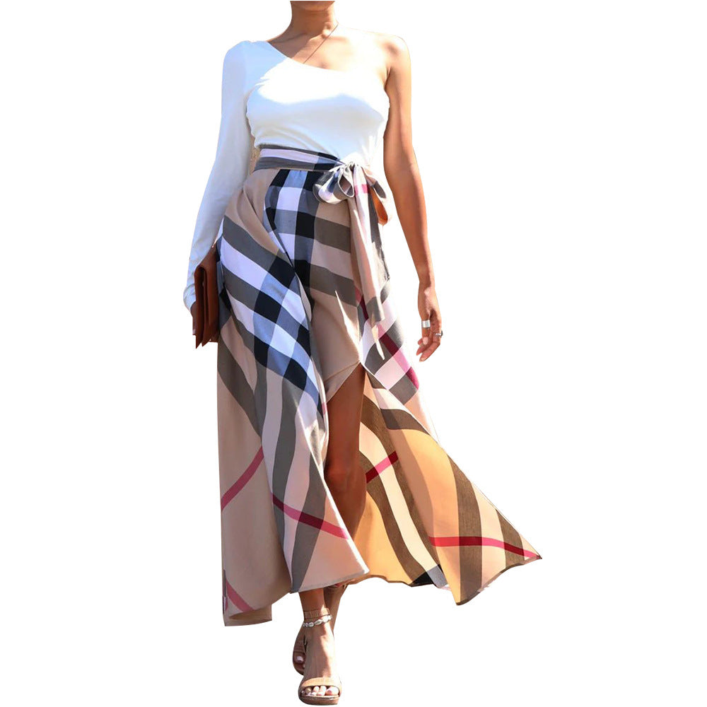 MYF (S-2XL) K10635 autumn and winter one-shoulder floral print slit dress