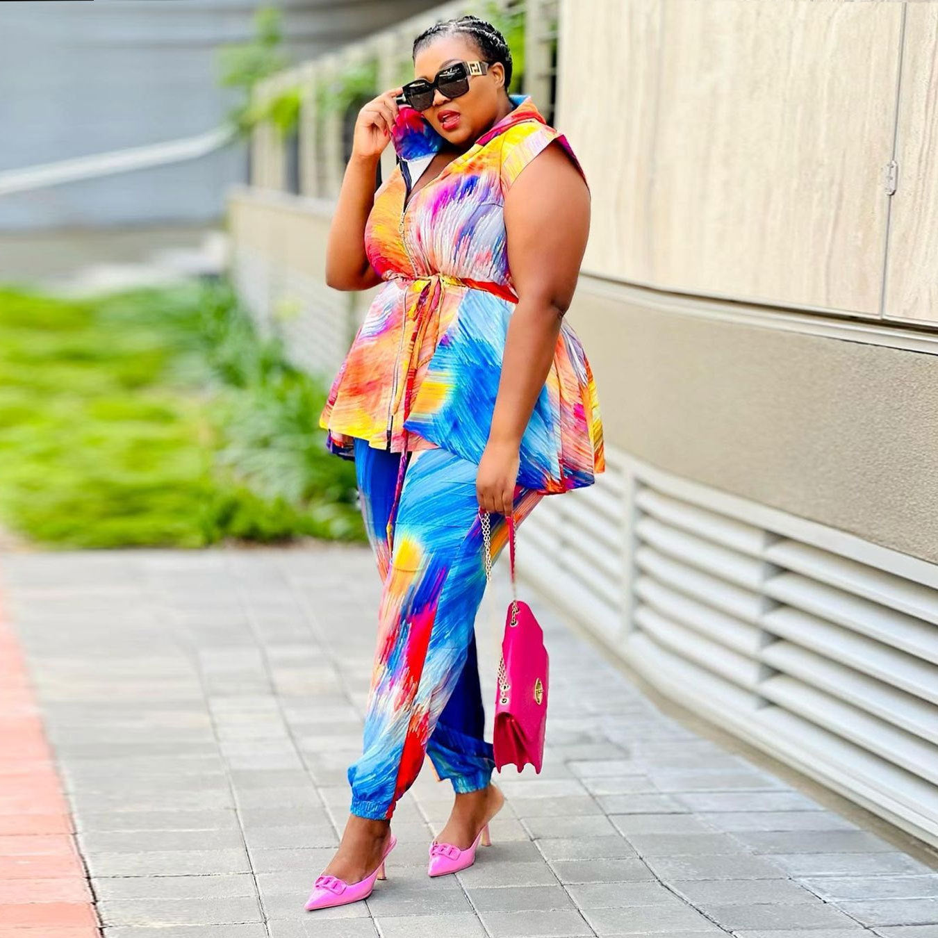 GY (2XL-5XL) SRS10438 printed hooded two-piece set