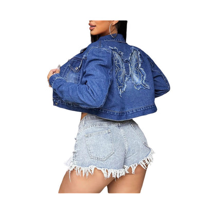 MZ (S-2XL) embroidered MZ88663 long sleeve embroidered denim coat