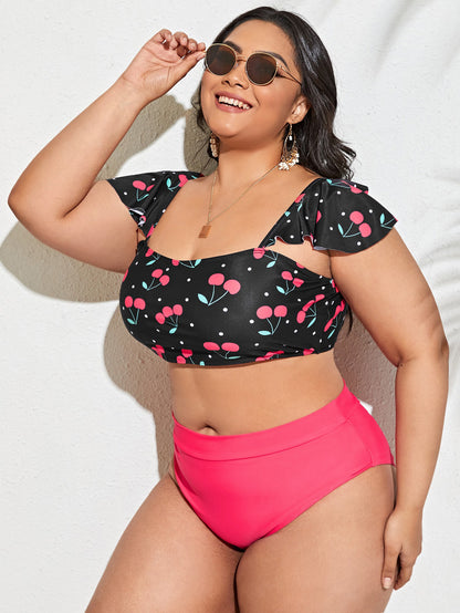 LF (L-4XL) swimsuit women's sexy split bikini floral plus size plus-sized